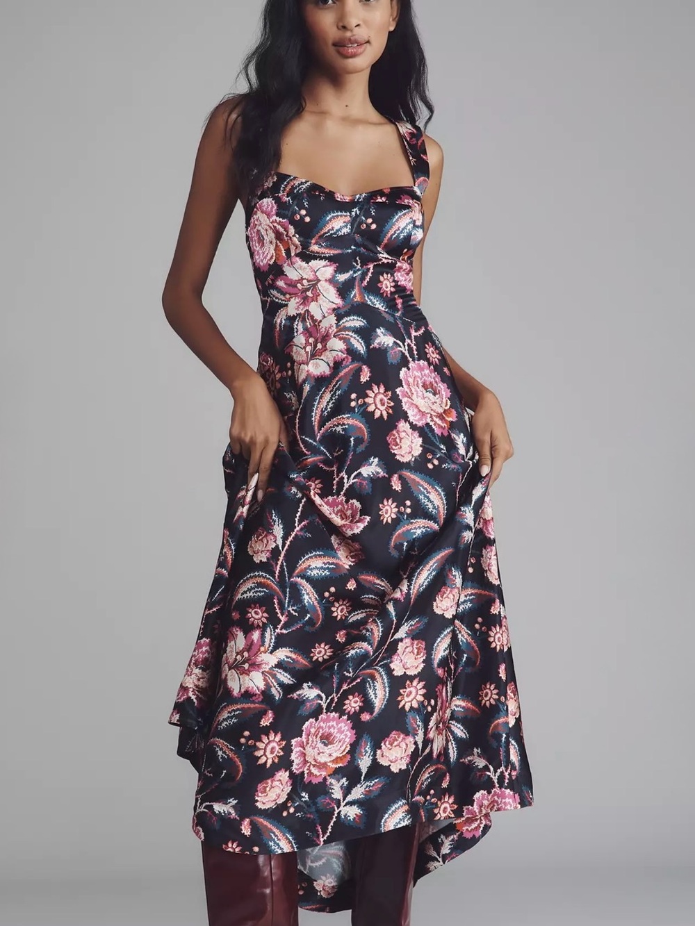 Anthropologie Jocelyn Sleeveless Slip Midi Dress by Maeve Blackberry Floral L